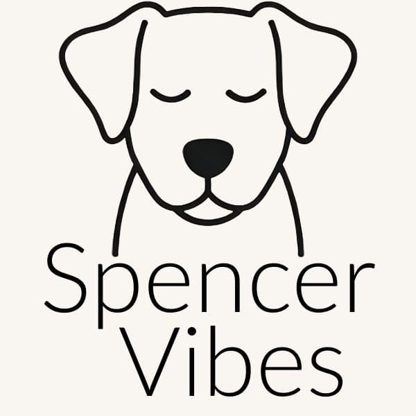 Spencer Vibes website logo on a cream white background with an illustration of a dog with his eyes closed above the words Spencer Vibes