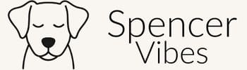 Spencer Vibes website logo on a cream white background with an illustration of a dog with his eyes closed above the words Spencer Vibes