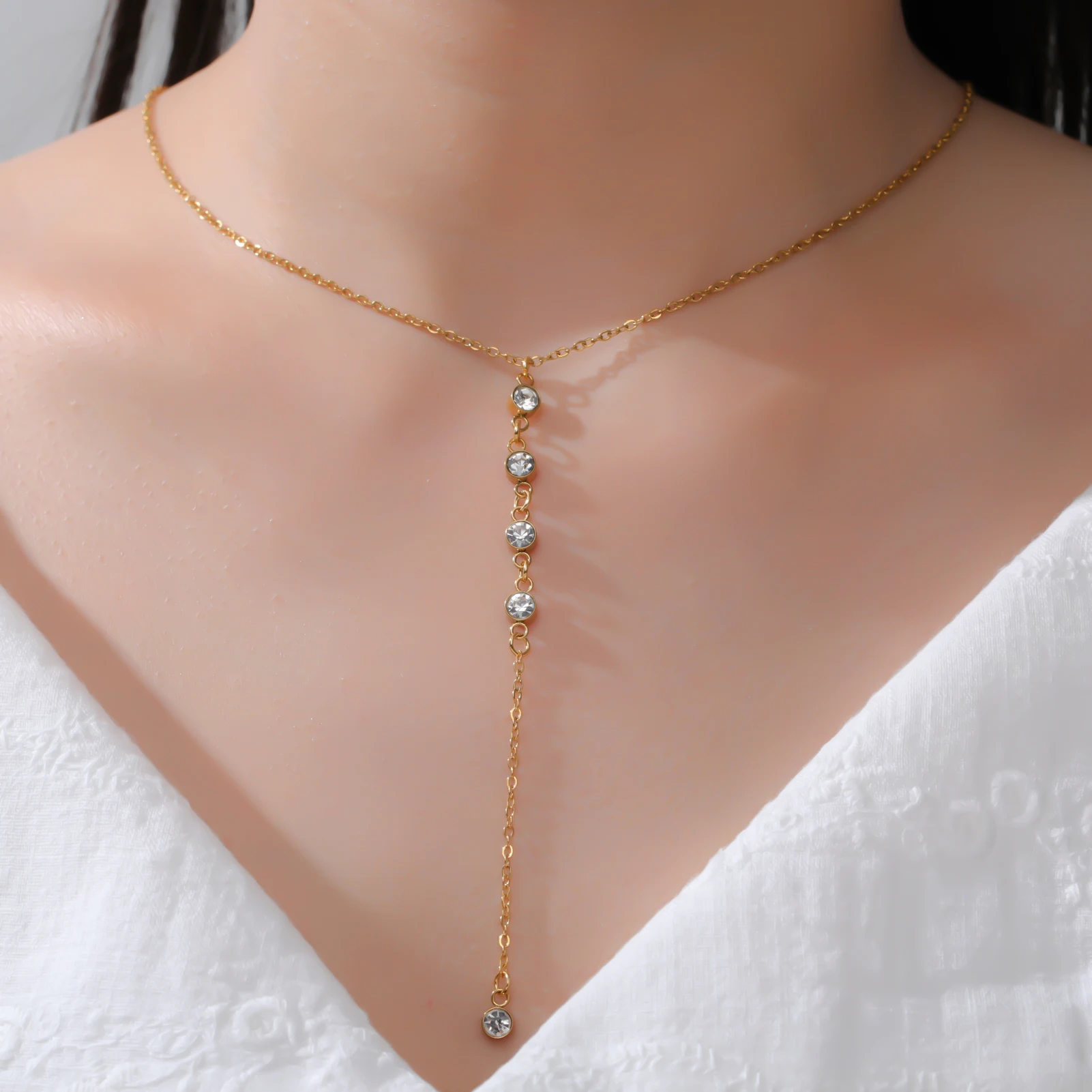 Clear Zircon Long Chain | Elegant Necklace for Women