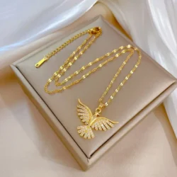 Elegant phoenix bird necklace crafted from stainless steel and gold plating