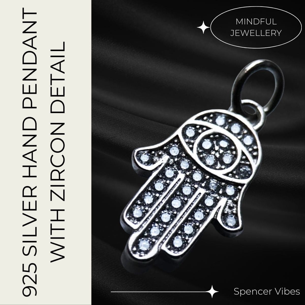 925 Silver Hand Pendant with Zircon Detail
