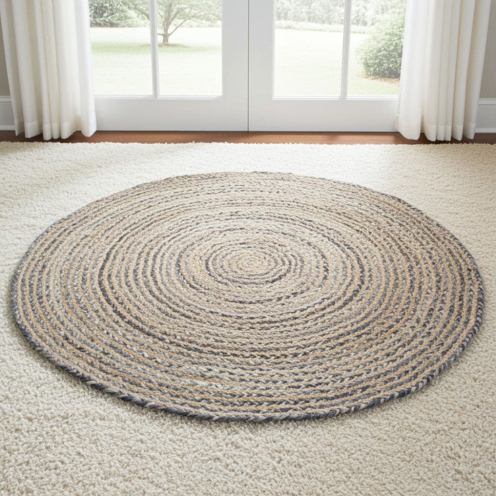Handwoven Jute & Denim Round Rug (150 cm)