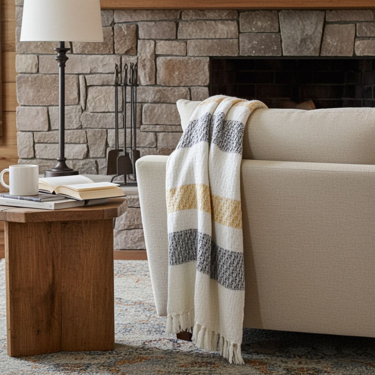 The Mattala Striped Cotton Throw – Ochre & Stone