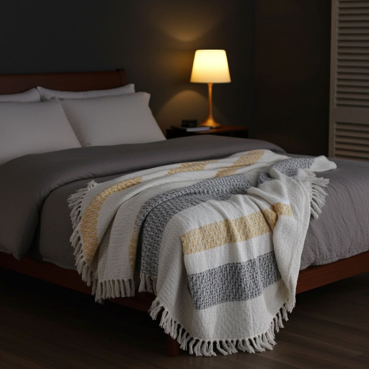 The Mattala Striped Cotton Throw – Ochre & Stone