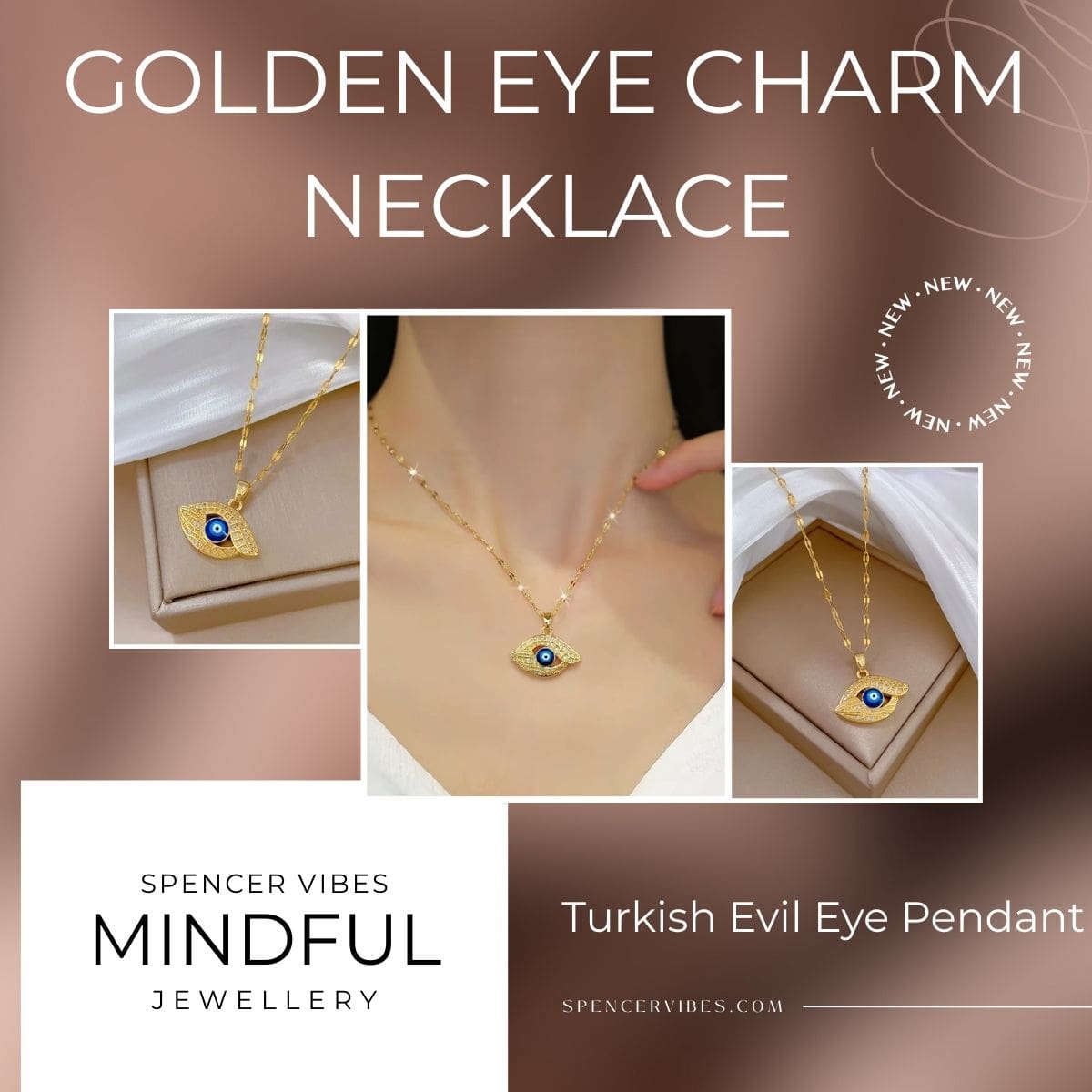 Golden Eye Charm Necklace | Turkish Evil Eye Pendant