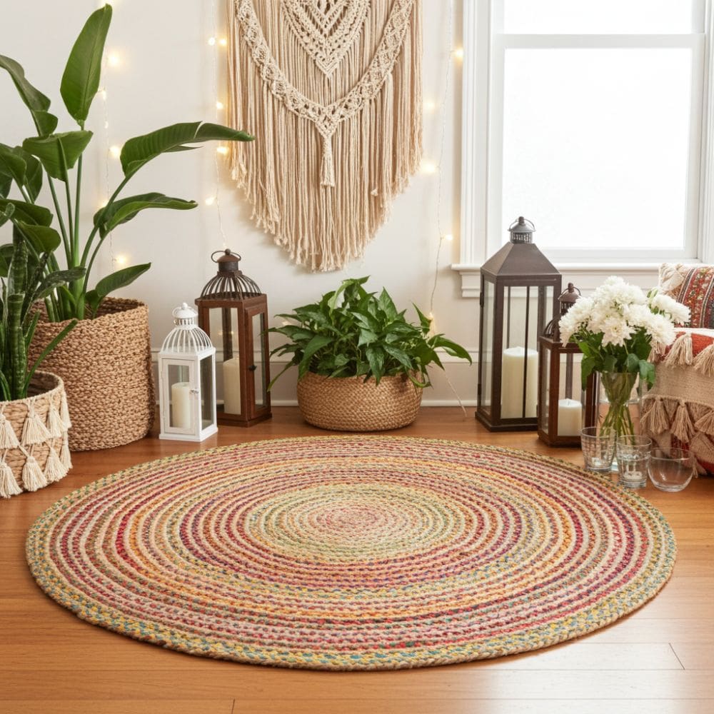 Handwoven Jute & Cotton Round Rug (120 cm)