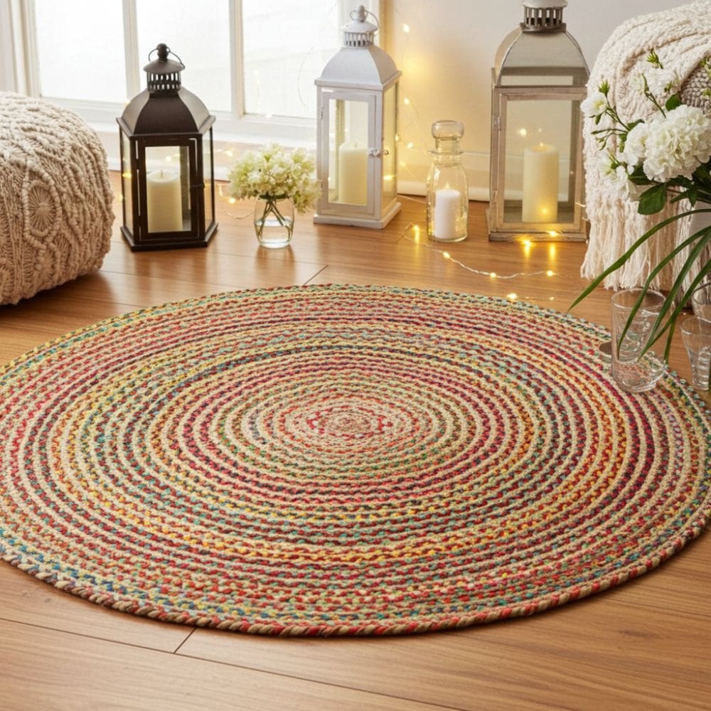Handwoven Jute & Cotton Round Rug (150 cm)