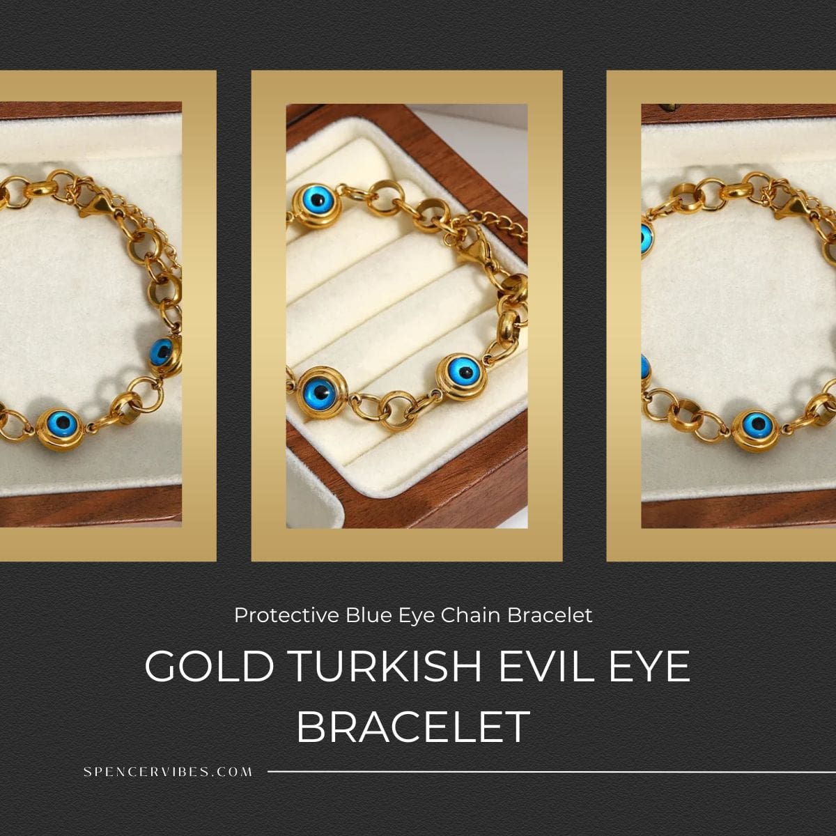 Gold Turkish Evil Eye Bracelet | Adjustable Chain Design