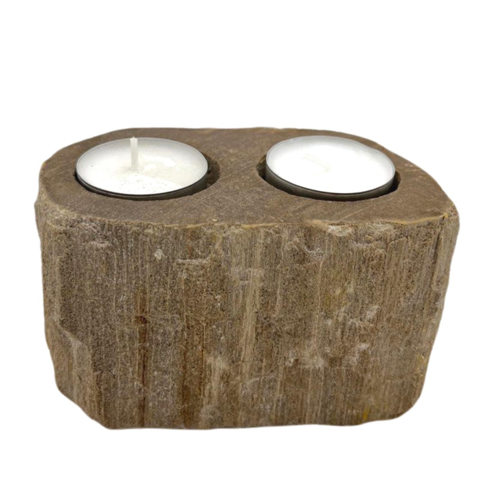 Petrified Wood Candle Holder – Double