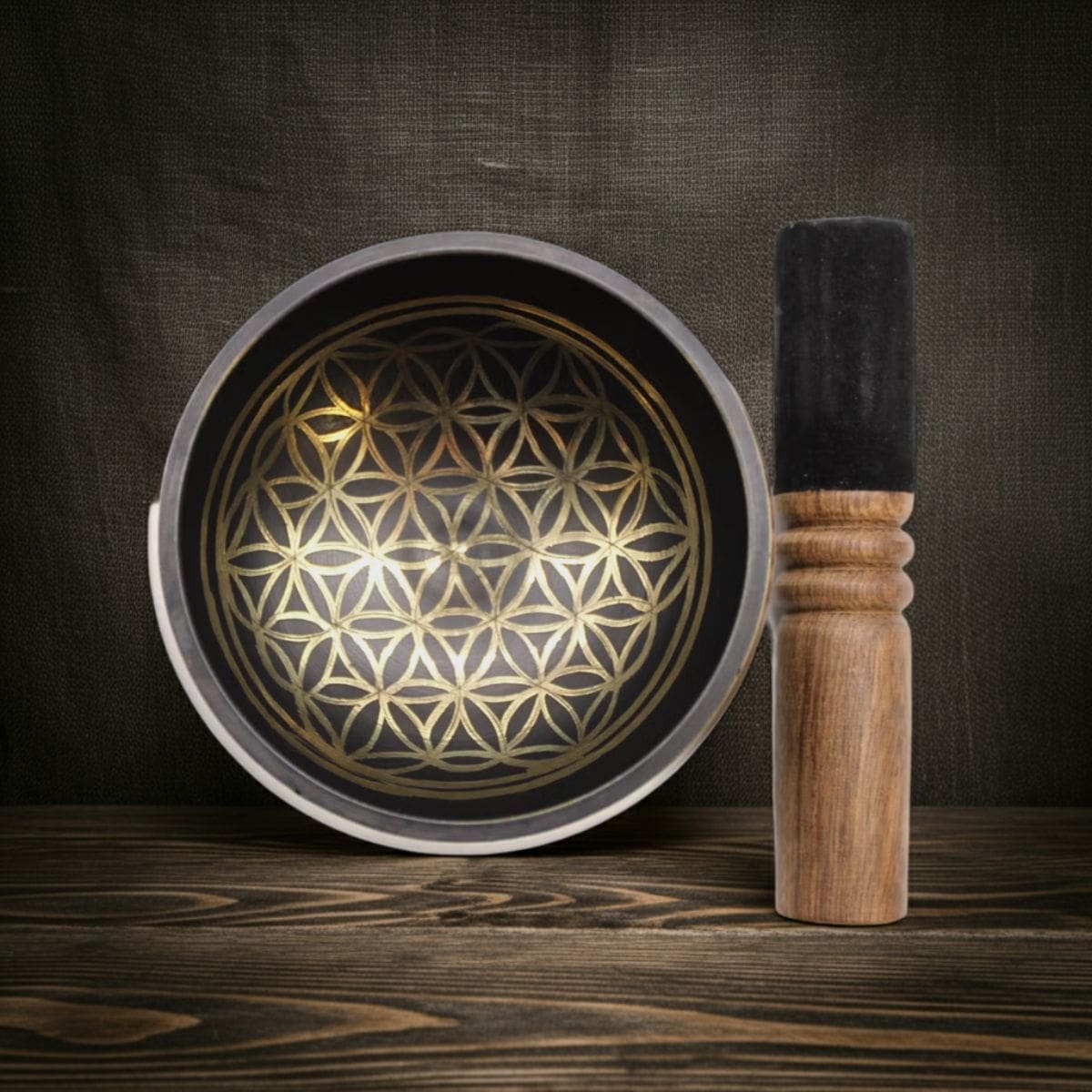 Sacred Geometry Tibetan Singing Bowl Set – Etched Brass for Sound Healing