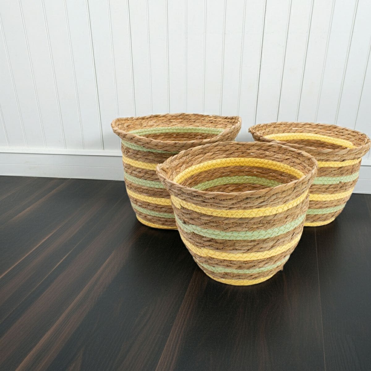 Seagrass & Straw Vase-Shaped Baskets – Yellow & Green (Set of 3)