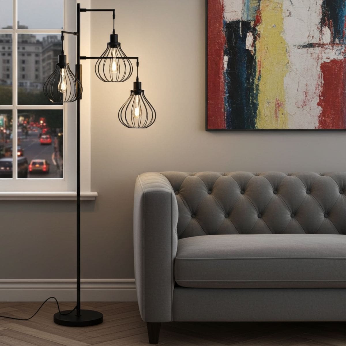 Trio Industrial Cage Floor Lamp